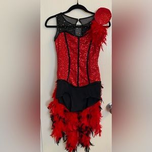 Weissman feather red jazz lyrical costume with hat